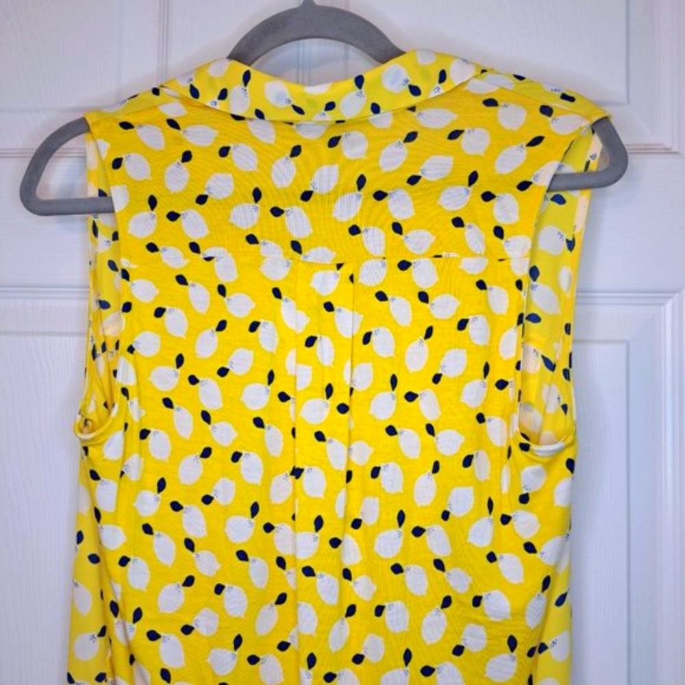 Loft Yellow Lemon Print Collared Split Neck Sleev… - image 3